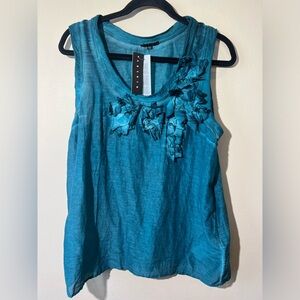 Sisley Silk Blend Sleeveless Tank Top Women L‎ Hand Dyed Abstract Floral New